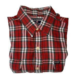 Vintage Polo Sport Mens Sportsman Flannel Shirt L Red Blue Plaid Ralph Lauren‎